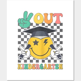 Peace Out Kindergarten Graduation Smile Face Last Day School T-Shirt Posters and Art